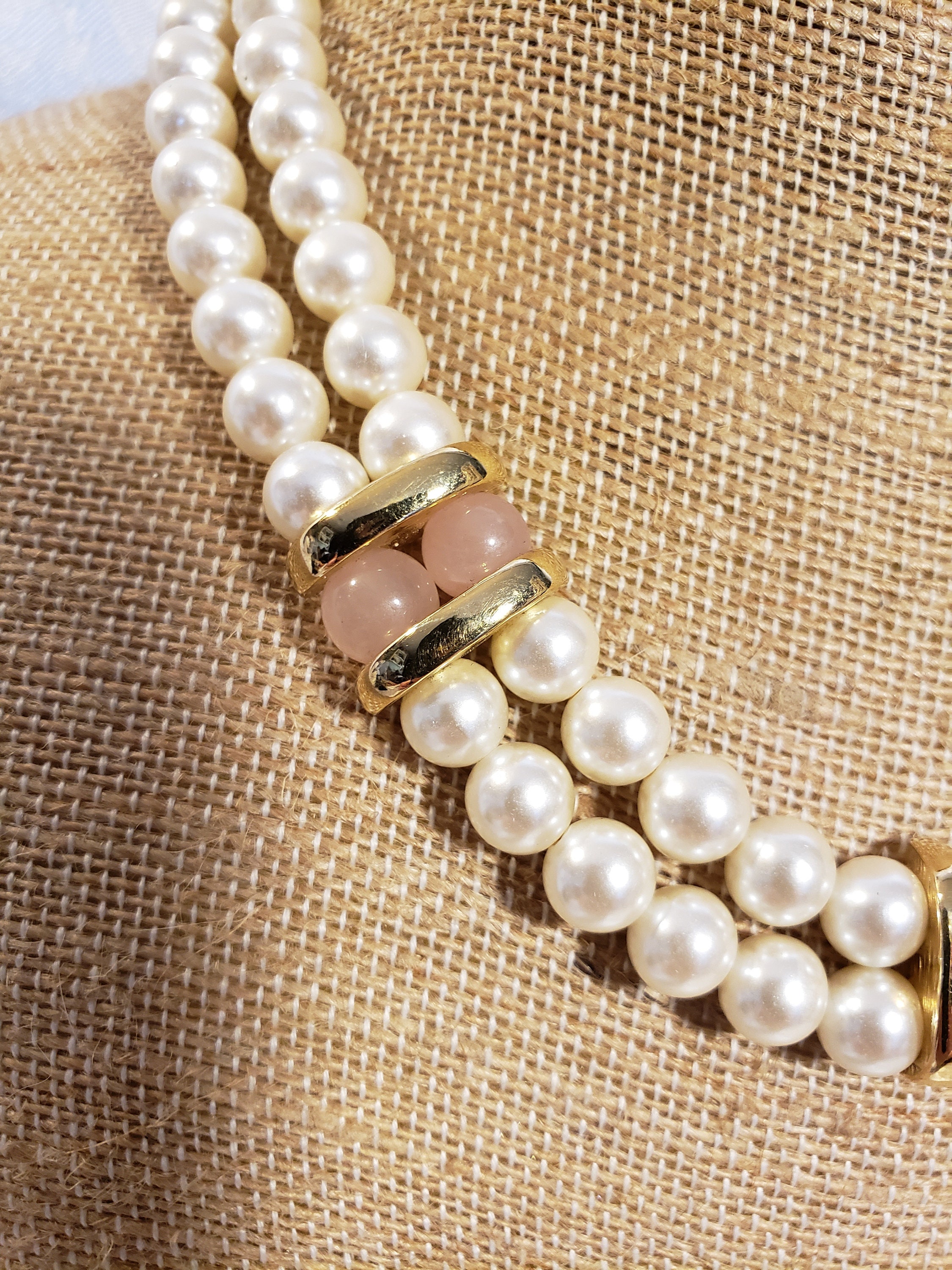 Vintage Napier Double Strand Faux Pearl Necklace Gold Tone Etsy