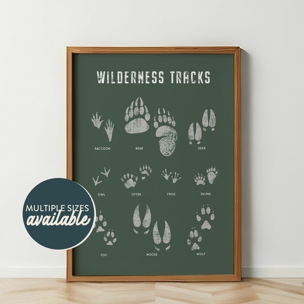 Woodland Nursery Childrens Wall Art Animal Track Art Digital Print Forest Footprints Kids Room Decor Animal Foot Print Nursery Printable