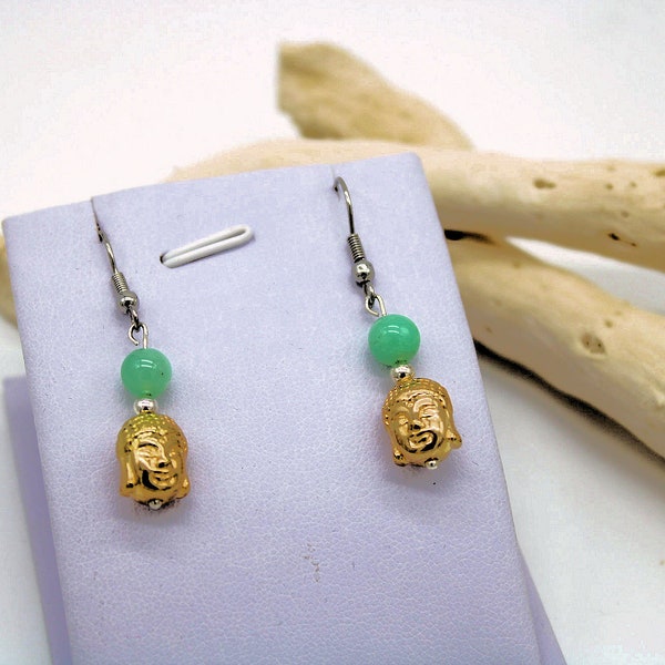 boucles d'oreilles bouddha chrysoprase qualité supérieur