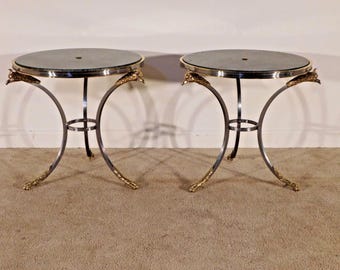 PR #2 Directoire Gueridon Brass & Steel Eagle Head Claw Foot Marble Top Tables