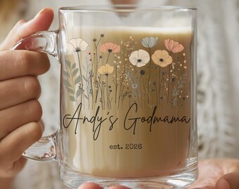 Personalized Godmama Mug, Will You Be My Godmother Proposal, Custom Godmother Gifts, Floral Glass Mug, Baptism Present, Madrina Proposal