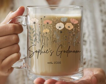 Personalized Godmom Mug, Will You Be My Godmother Proposal, Custom Godmother Gifts, Floral Glass Mug, Baptism Present, Madrina Proposal