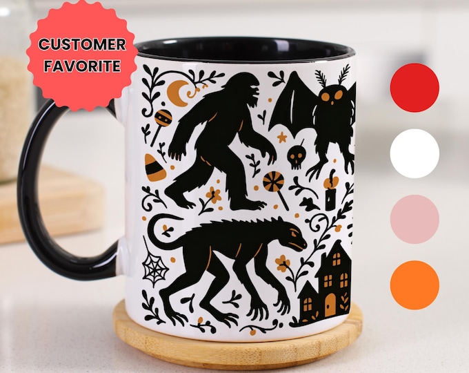 Unique Cryptid Mug | Special Holiday Gift | Bigfoot Wendigo Jersey Devil Chupacabra Loveland Frogman Mothman mug | Cryptozoological | B8-D3