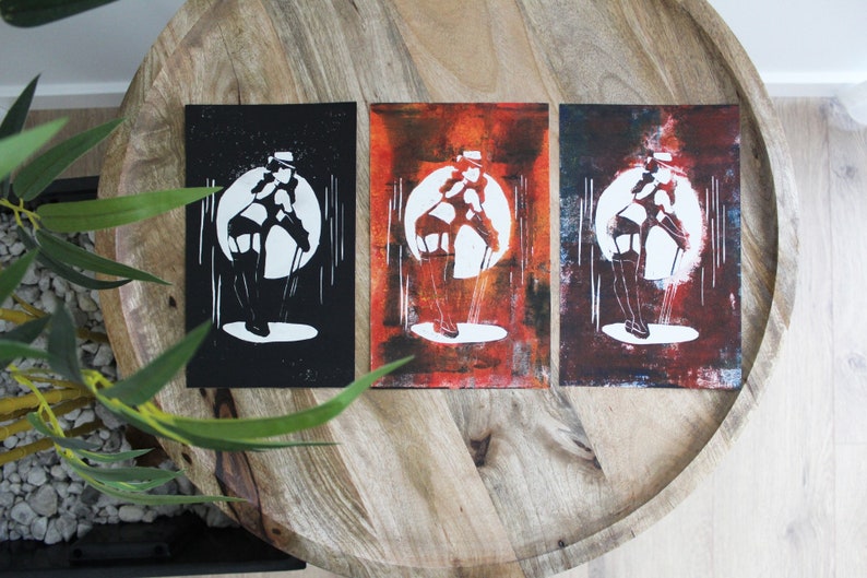 Lino Print Burlesque Dancers