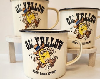 Vintage Ol' YELLOW 24oz. M & M Rodeo Roundup Tin Cup/MUG Las Vegas