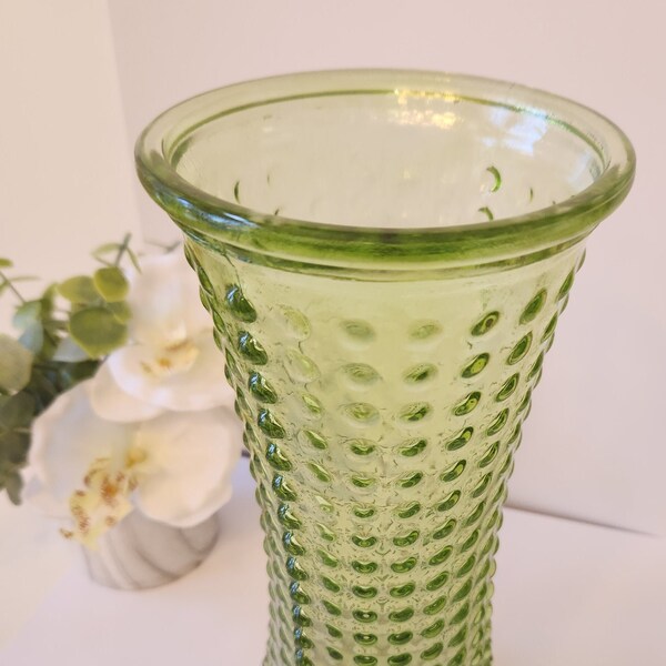 Vintage Large Glass light Green Hobnail Vase Approx 10" tall stamped DPS HOBNAIL
