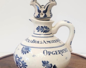Antique Dutch Blue and White Ceramic Jug | Lucas Bols Amsterdam 1575 | Royal Delft JT&L Mark | Vintage Liqueur Decanter