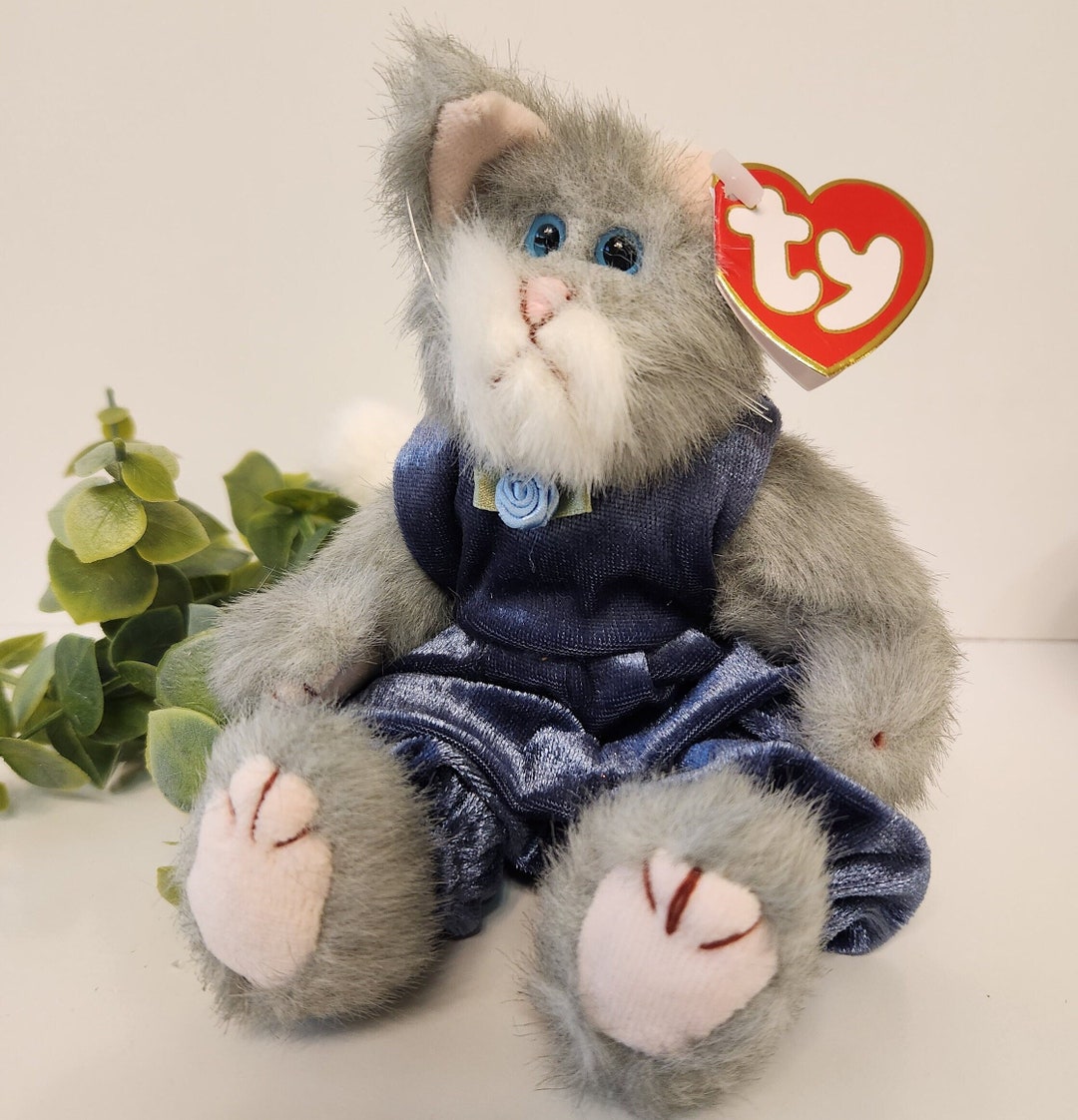 Ty Attic Treasures Whiskers/ Blue Velour and Blue Eyes Gray Cat