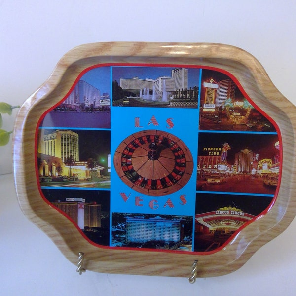 Vintage Las Vegas  Souvenir Tin Serving  Casino Tray   / Hong Kong