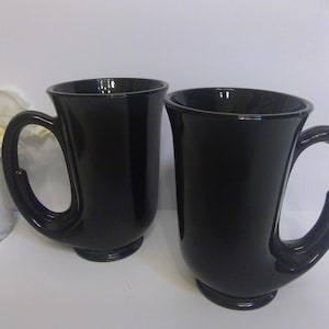 2 Vintage Indiana Glass Tiara Black Glass Horn Shaped Drinking Steins/Large Handled Mugs, c. 1970&#39;s