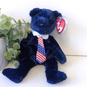 Ty Beanie Baby Pops the Bear - Rare Retired 2001/2002 Father's Day Bear - American Flag Tie1