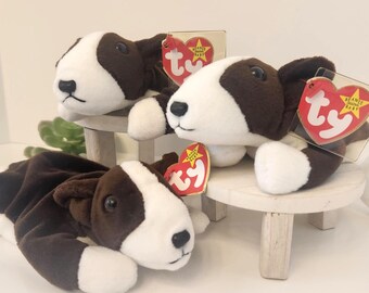 1997 TY Beanie Baby BRUNO the Bull Terrier Dog, Retired, Brown & White Colorway