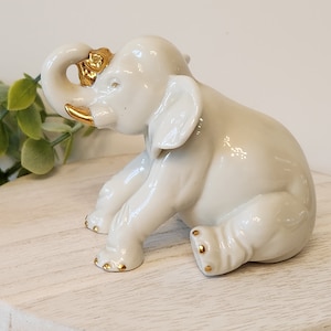 Lenox Princeton Gallery White Porcelain Elephant Figurine With Gold Accents/ 80s