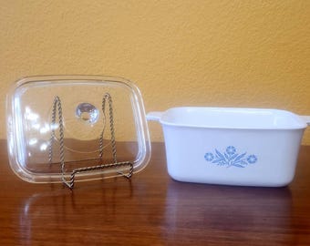 Vintage Corning Ware Blue Cornflower 1.5 Quart Casserole Dish with Glass Lid | Model P-4-B Rectangular Baking Pan