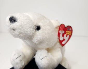 Vintage Ty Beanie Baby Fridge the Polar Bear - Soft White Lying Polar Bear Plush 2002 - MWMT
