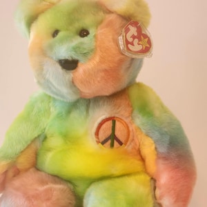 Ty Beanie Baby - Peace Bear - 1999 Ty-Dye Rainbow Stuffed Bear (13 Inches Long)