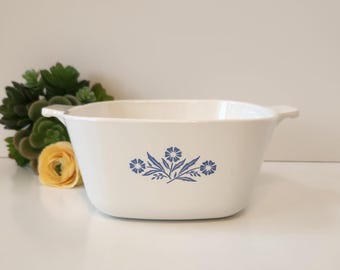 Title: Blue Cornflower Corning Ware P 1 3/4-B | 1.75 Qt Casserole Dish | Vintage 1960s Kitchenware