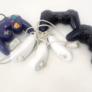 Vintage Video Game Controller Bundle | For Parts or Repair | 2 PS3 Controllers, 1 GameCube Controller, 3 Wii Nunchucks | As-Is Lot