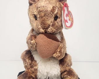 2002 Ty Beanie Baby Nutty the Squirrel Stuffed Animal Plush Toy Holding Acorn MWMT Original Heart Tag Style 4587