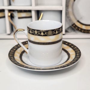 GNA Fine Italian Porcelain Demitasse Cups & Saucers Set Of 6 Black Gold/ New in Box