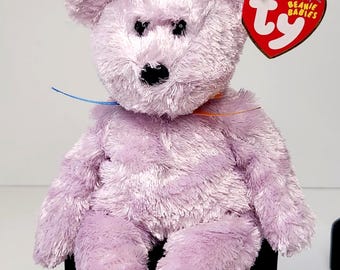 Vintage Ty Beanie Baby Sherbet the Bear - Pastel Lavender Shaggy Bear 2002 - MWMT