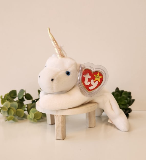 Vintage 1994 TY Beanie Baby MYSTIC the Unicorn, Original white yarn Mane & Tail, Iridescent Horn