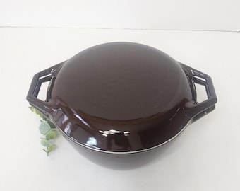 Vintage COPCO Denmark Enamel Cast Iron Dutch Oven | Mid-Century Chocolate Brown D2 Casserole Pot | Michael Lax Design