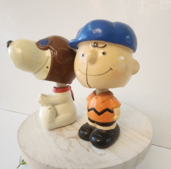 Vintage Snoopy Flying Ace 1966 and 1950 Charlie Brown Bobblehead