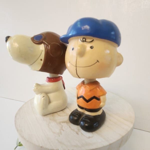 Vintage Snoopy Flying Ace 1966 and 1950 Charlie Brown Bobblehead Nodder