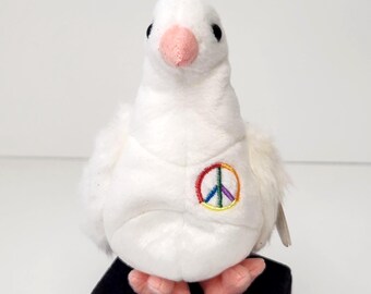 Vintage Ty Beanie Baby Serenity the White Dove - Rainbow Peace Sign Embroidered 2002 - MWMT