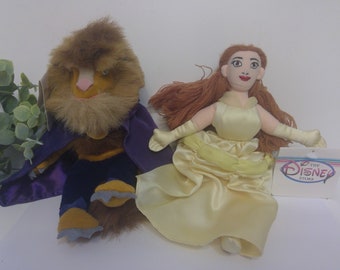 Vtg Disney Store Bean Bag Beauty And The Beast Belle And Beast 8” Plush