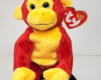 Vintage Ty Beanie Baby Chopstix the Monkey - Bright Red Yellow Plush 2003 - MWMT