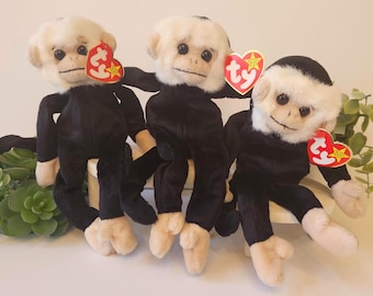 Vintage 1999 Mooch the Spider Monkey Ty Beanie Baby, Style 4224, Retired 90s Plush Toy, Black Monkey