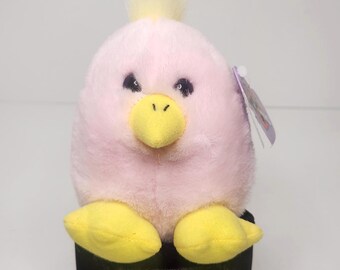 Vintage 1998 Swibco Puffkins Chirps the Chick Pink Plush Stuffed Animal Toy Limited Edition 6682 Original Purple Heart Tag