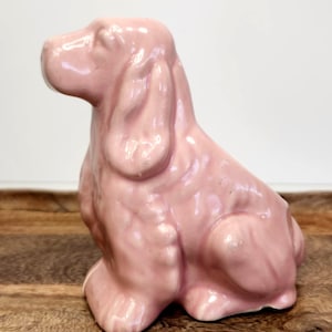 Vintage Pink Ceramic Cocker Spaniel Dog Planter | Mid Century Kitschy Pottery Figurine | Retro Nursery Decor Tabletop Succulent Pot