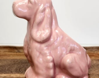 Vintage Pink Ceramic Cocker Spaniel Dog Planter | Mid Century Kitschy Pottery Figurine | Retro Nursery Decor Tabletop Succulent Pot
