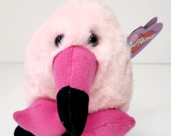 Vintage 1998 Swibco Puffkins Flo the Pink Flamingo - Plush Stuffed Animal with Hang Tag