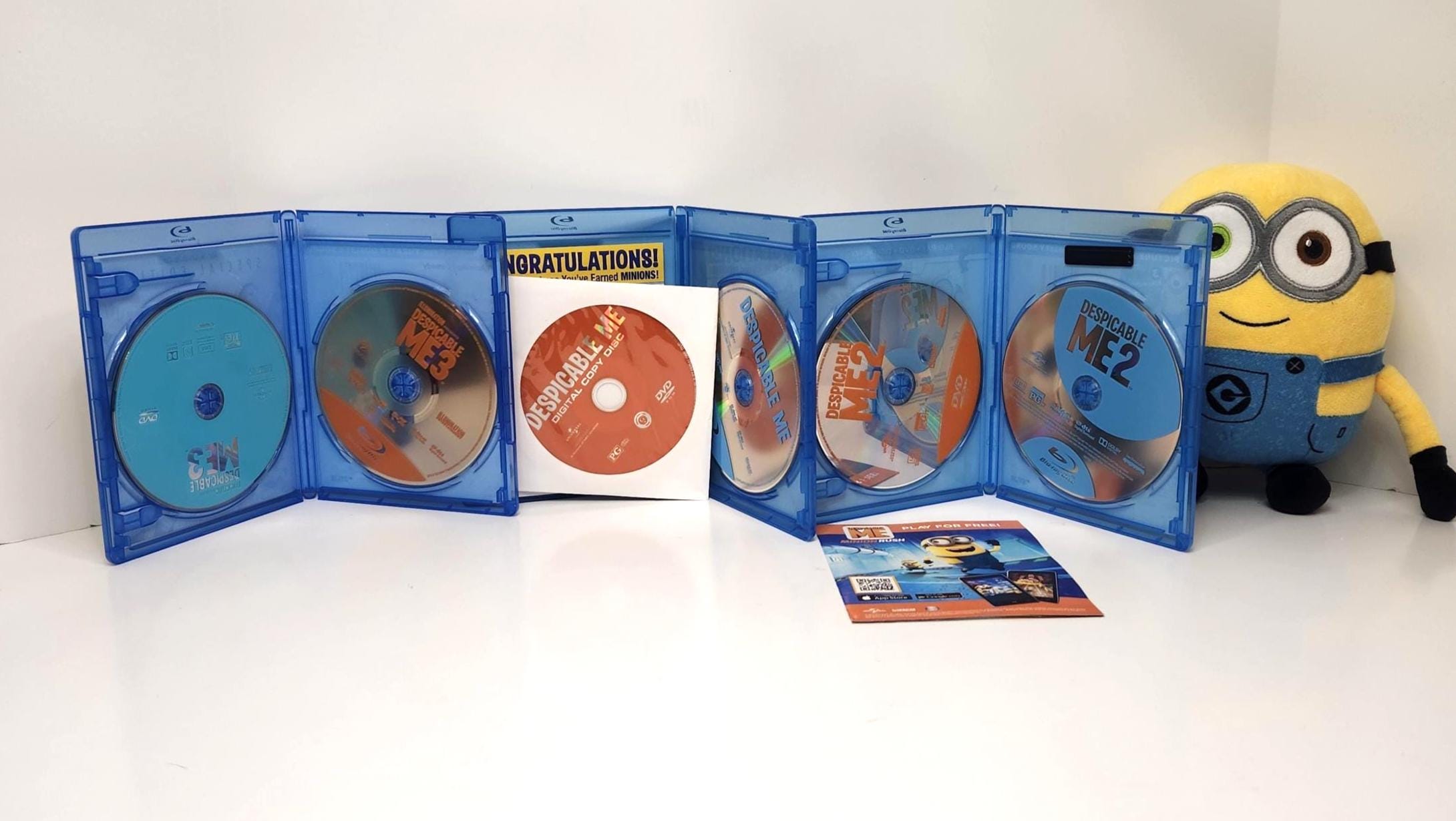 Despicable Me Trilogy Blu-ray DVD Movie Lot & Minion Plush Bundle Despicable Me Trilogy Blu-ray DVD Movie Lot & Minion Plush Bundle