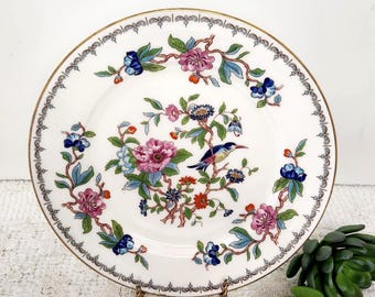 Aynsley Pembroke 8-inch Fine English Bone China Plate | Bird and Floral Reproduction of 18th Century Design | Vintage