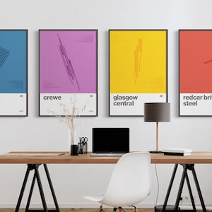 Stampa della stazione ferroviaria britannica / Regno Unito / Poster minimalista / Opzioni colore / Arte murale dal design minimalista / Decorazione per la casa in tela / Regalo da viaggio con cornice nera