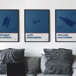 "Amtrak Station Druck / Minimal Poster / Minimalistisches Poster / Moderne Kunst / Leinwand Dekor Schwarzer Rahmen / NYC DC Chicago Boston
