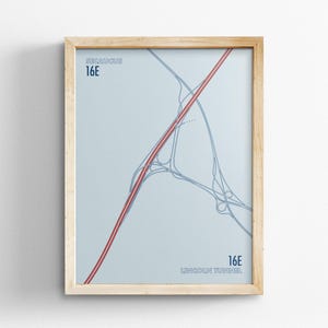 Exit 16E New Jersey Turnpike Karte, Retro Stil Wandkunst, Leinwand Dekoration, gerahmtes Reise Geschenk, Minimal Poster Druck, Landstraße Schild, Road Trip