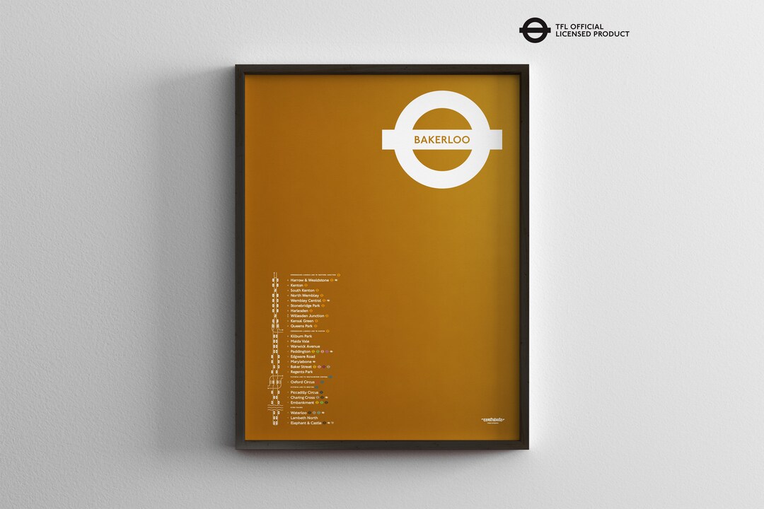 London Underground Bakerloo Line Tube Map Minimal Poster Print London Underground Bakerloo Line Tube Map Minimal Poster Print
