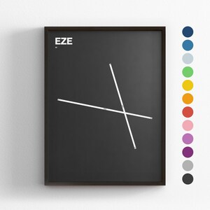 EZE Start- und Landebereiche, Flugzeug in Bueno Aires Pistarini, Minimaler Posterdruck, Leinwanddekor, gerahmtes Reisegeschenk, Luftfahrt Wandkunst, Transport Karte Zeichen
