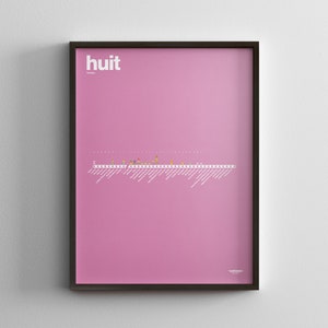 Mapa de la línea 8 del metro de París / Impresión de póster minimalista de Francia / Arte mural estilo metro / Decoración de lienzo para el hogar / Regalo de viaje con marco negro / Letrero de líneas ferroviarias