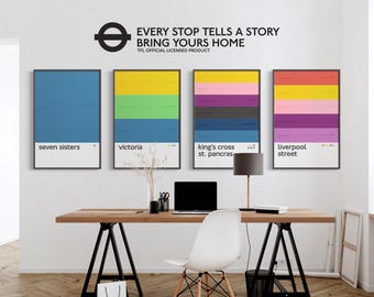 Kunstdruck einer Londoner U-Bahn-Station: Minimalistische U-Bahn-Karte für moderne Wohnungen und Kartenliebhaber