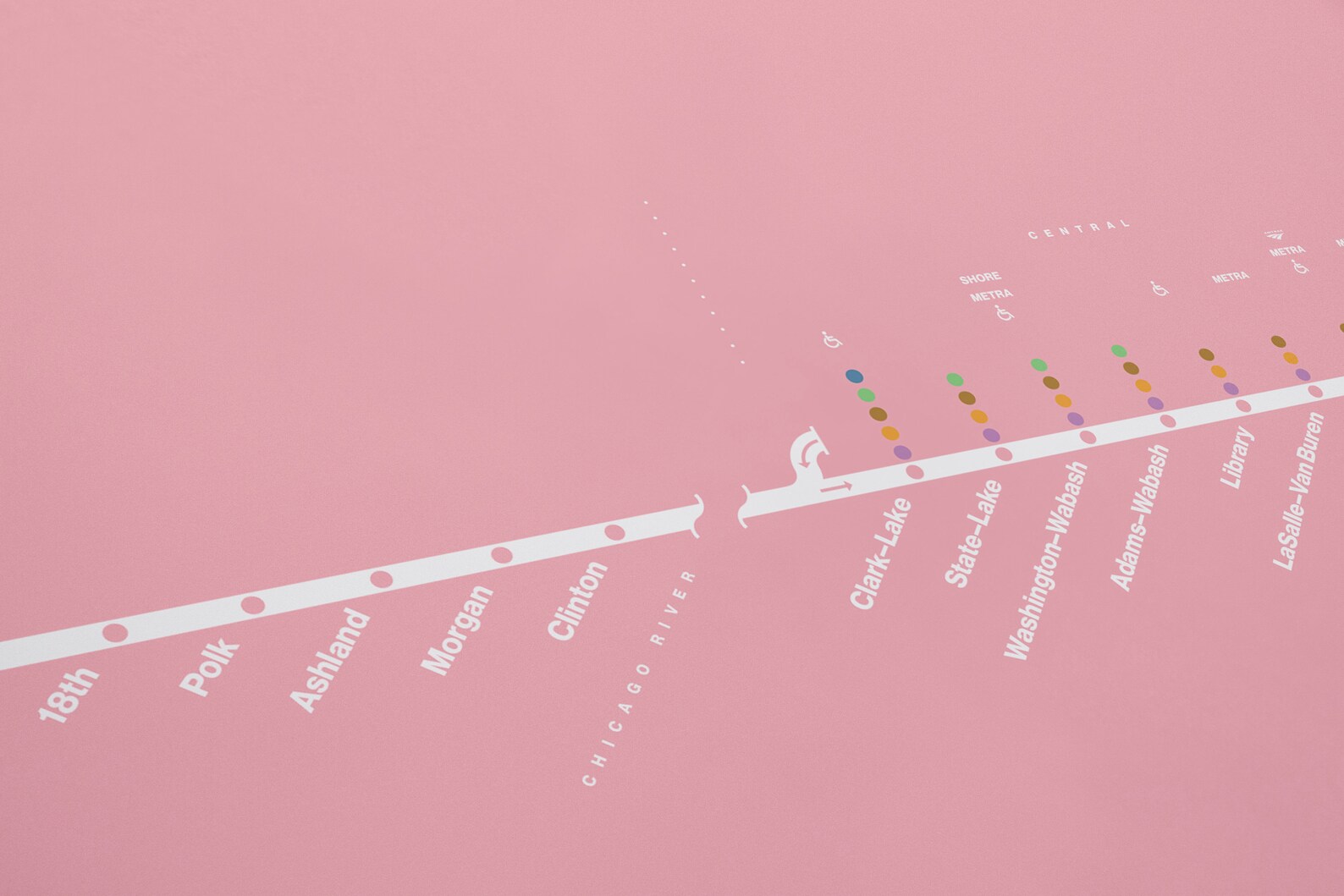 Pink Line Map / CTA Chicago L Train / Minimal Poster Print / Etsy