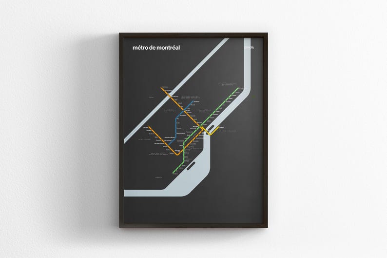 Frame Metro Map Montreal Metro Dark Mode Map, Minimal Poster Print, Canvas Home Decor ...