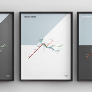 Mapa ferroviario de la RTA de Cleveland / Tránsito rápido de Ohio / Impresión de póster minimalista / Arte de pared estilo metro / Decoración del hogar en lienzo / Regalo de viaje / Letrero ferroviario