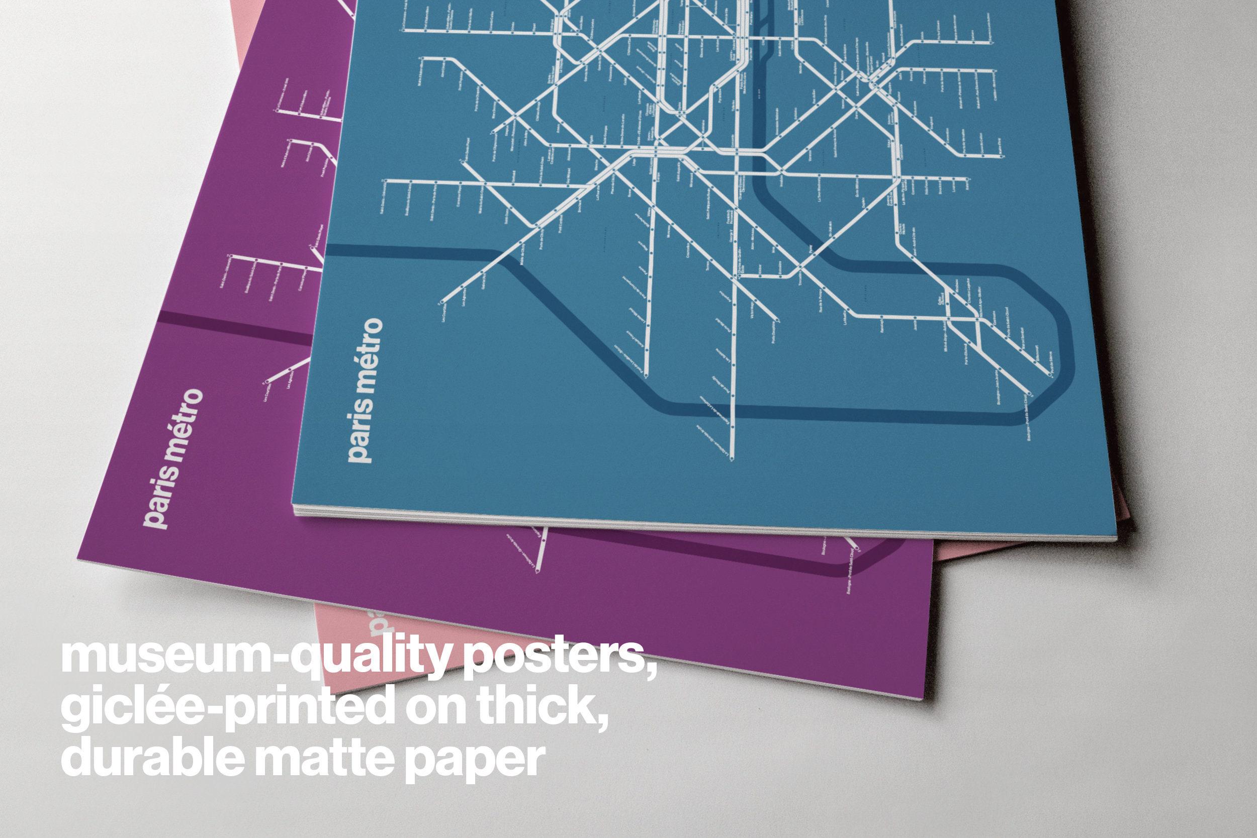 Paris Metro Map Color Mode / White Lines / Minimal Poster Print ...
